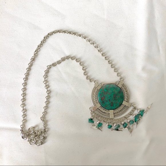 Speckled Turquoise and Silver Boho Style Necklace - Picture 3 of 5